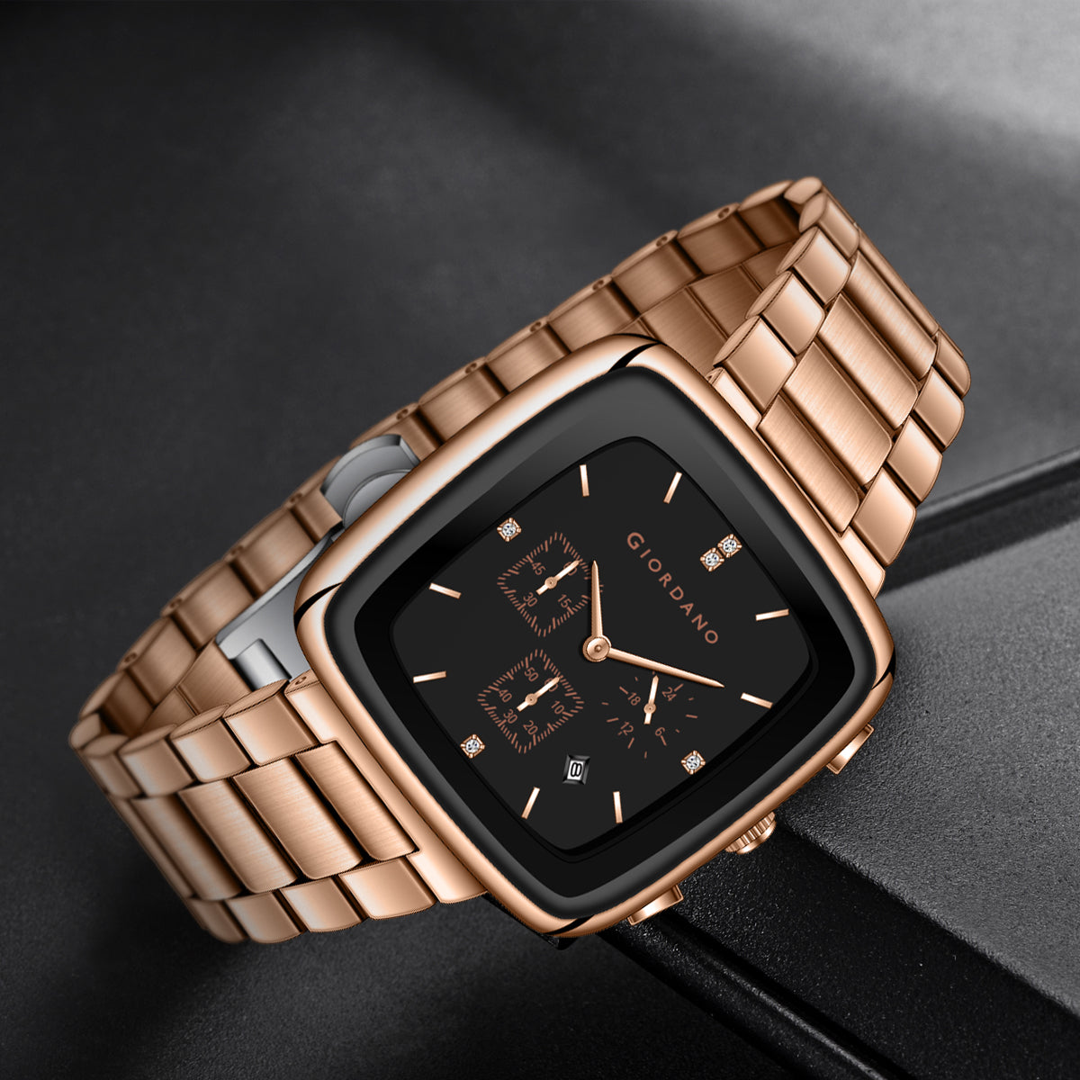 Giordano Square Face Watch for Men – Multifunction Dial with Date Display, Sleek Stainless Steel Strap, Modern Design for Everyday Elegance | GZ-50162-55